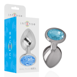 Intense - Analplug Aus Aluminiummetall Mit Blauem Kristall, Grösse l