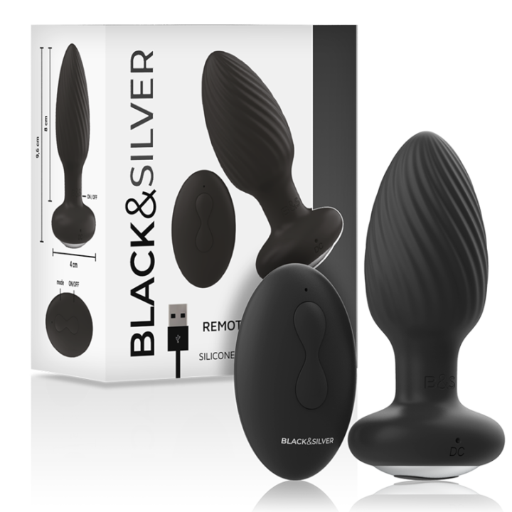 Black&Silver - Télécommande du Rotateur Anal en Silicone Wells Plug