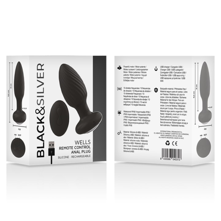 Black&Silver - Wells Plug Silicone Anal Rotator Remote Control