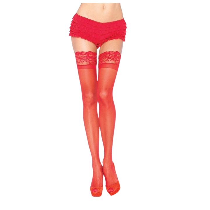 Leg Avenue - Collant Rouge Avec Dentelle Auto-Adhésive