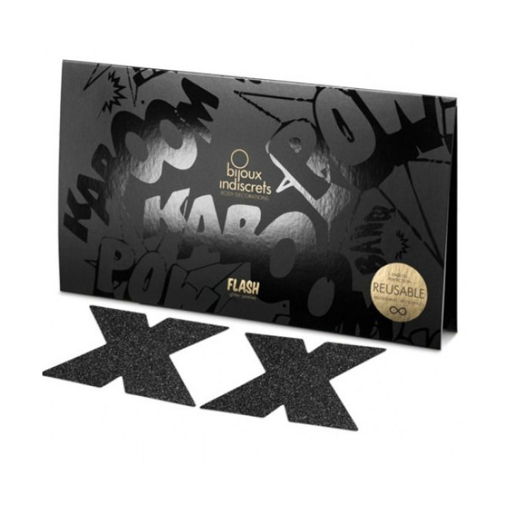 Bijoux - Indiscrets Flash Cross Black Nipple Caps