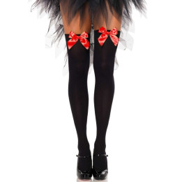 Leg Avenue - Schwarze Nylon-Oberteilhöchse Mit Roter Schleife, Eine Grösse