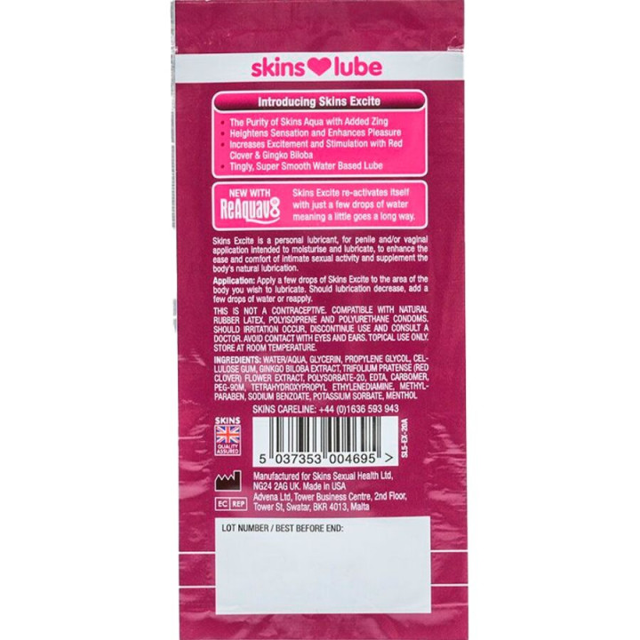 Skins - Excite Gleitmittel Auf Wasserbasis, Einzeldosis 5 ml