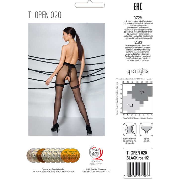 Passion - Tiopen 020 Schwarze Strumpfhose 1/2 20 Den