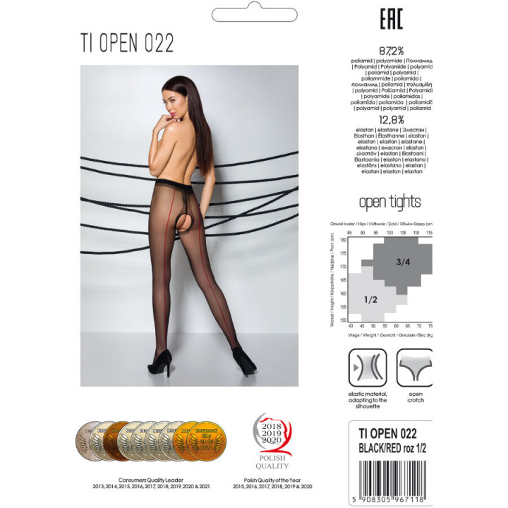 Passion - Tiopen 022 Collant Nero/Rosso 3/4 20 Den