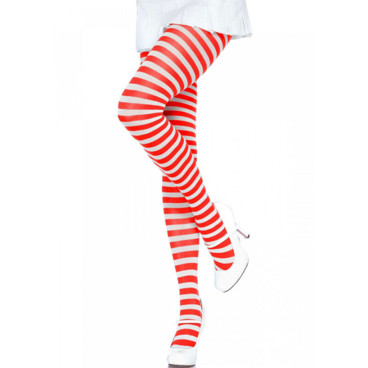 Leg Avenue - Collants Rayures Blanc/Rouge