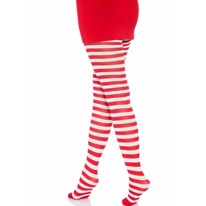 Leg Avenue - Collants Rayures Blanc/Rouge