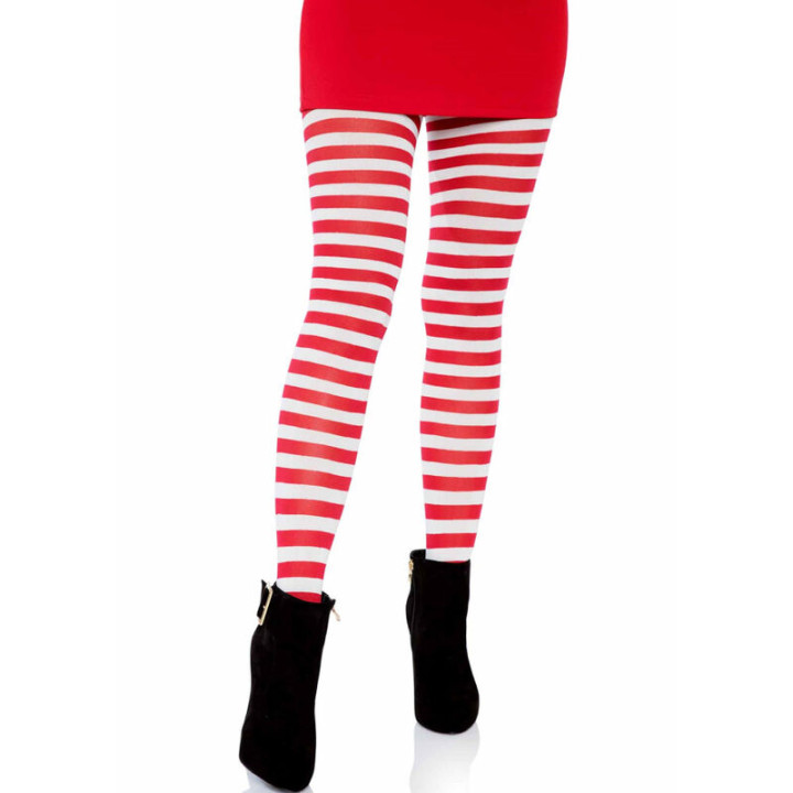 Leg Avenue - Collants Rayures Blanc/Rouge
