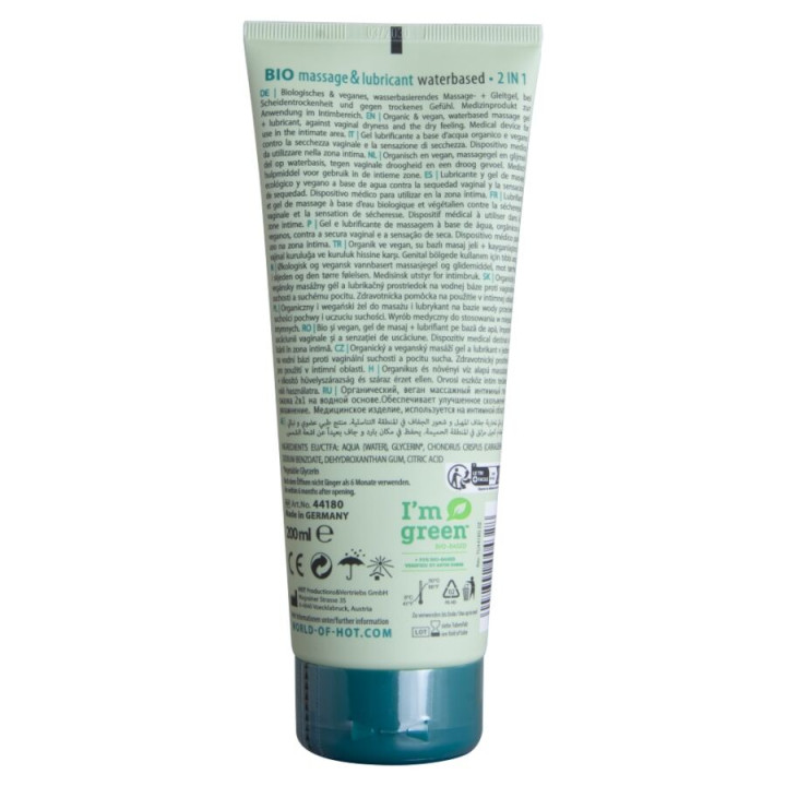 Hot - Bio Massaggio e Lubrificante a Base d'Acqua 2 in 1 200 ml