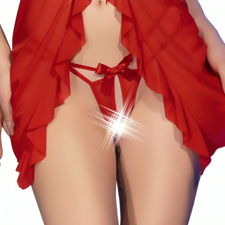 Chilirose - cr 4696 Babydoll & String Sans Crochet Rouge s/m