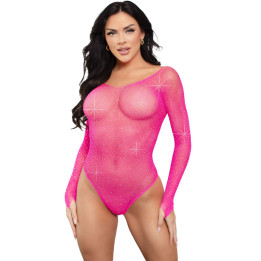 Leg Avenue - Body Cristalizado Manga Comprida Fúcsia