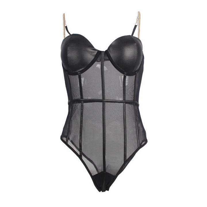 Subblime - Schwarzer Body Mit Ketten-Hosentrgern s/m