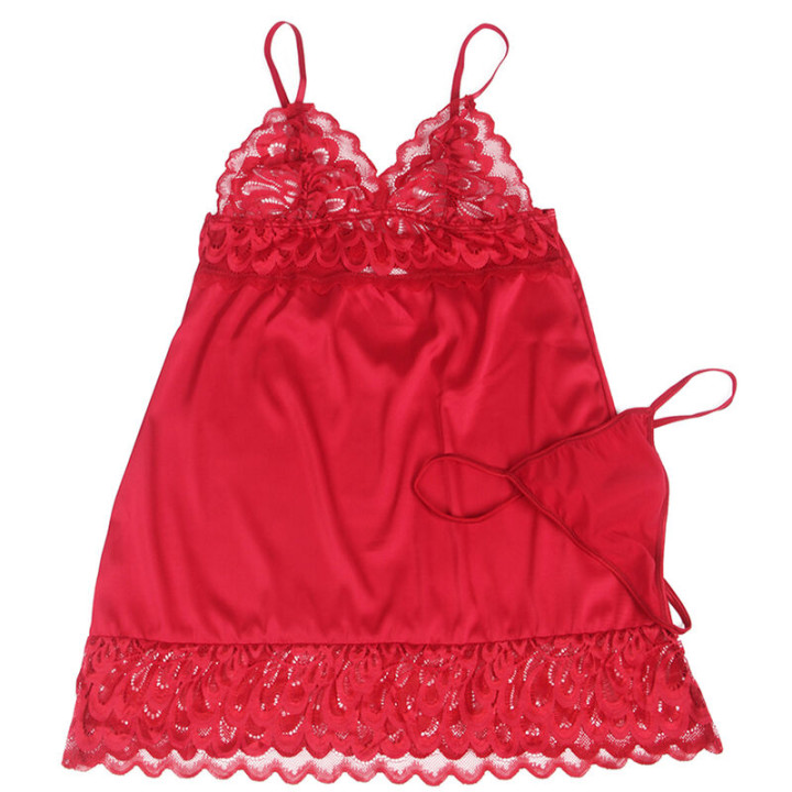 Subblime - Babydoll en Satin Avec Dentelle Rouge s/m