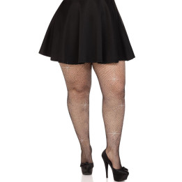 Leg Avenue - Ponczochy z Krysztalowej Siateczki Czarne Plus Size