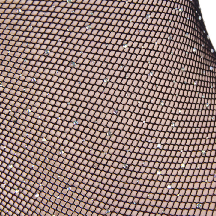 Subblime - 952297 Glossy Fishnet Body With Off Shoulders Long Sleeve Black One Size