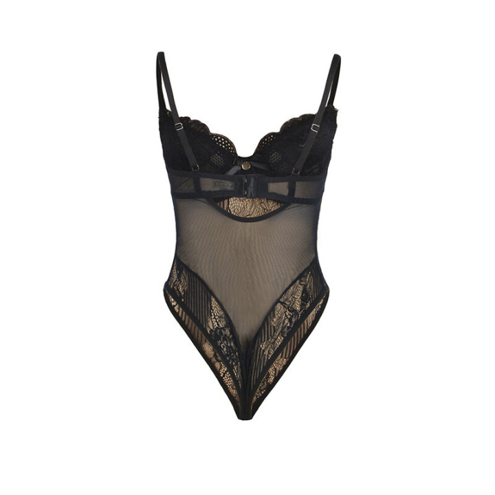 Subblime - 955625 Spitzen-Bodysuit Mit Unterteilverschluss Schwarz l/xl