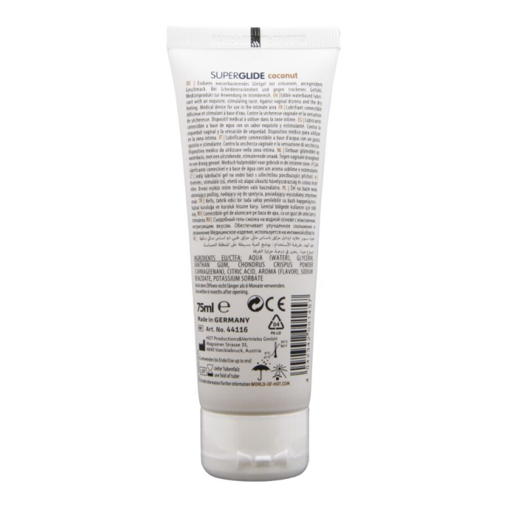 Hot - Superglide Essbares Gleitmittel Auf Wasserbasis, Kokosnuss, 75 ml