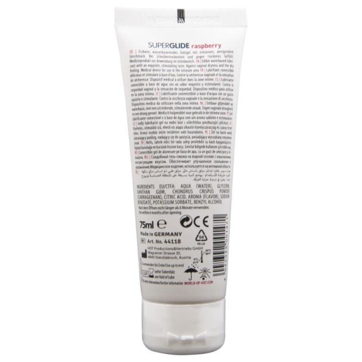Hot - Superglide Lubrificante Comestível à Base de Água Com Sabor Framboesa 75 ml