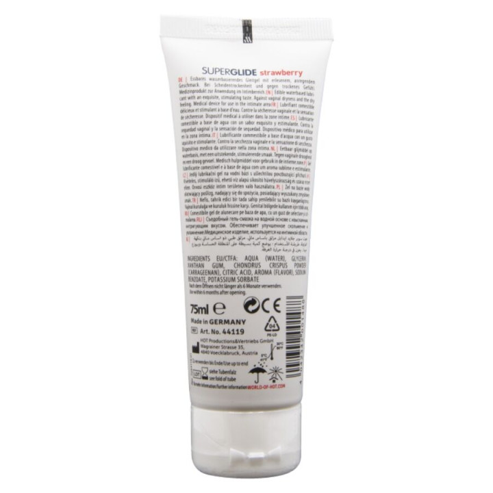 Hot - Superglide Lubrifiant Comestible à Base d'Eau Fraise 75 ml