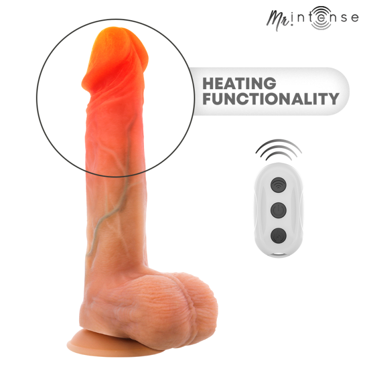 Mr Intense - Logan Wibrator Dildo Silikonowy z Efektem Ciepła i Pilotem 20 cm -ø- 4,1 cm