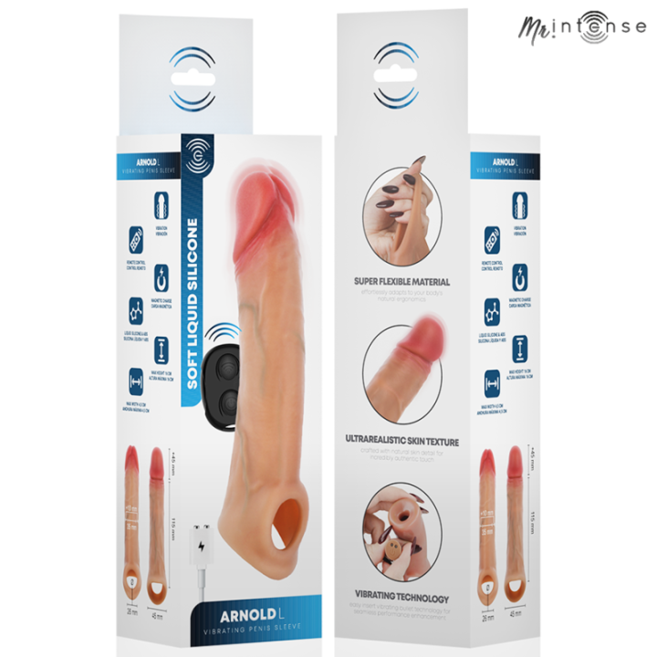 Mr Intense - Arnold l Vibrator Silicone Penis Sleeve With Remote Control 16 cm -ø- 4.5 cm