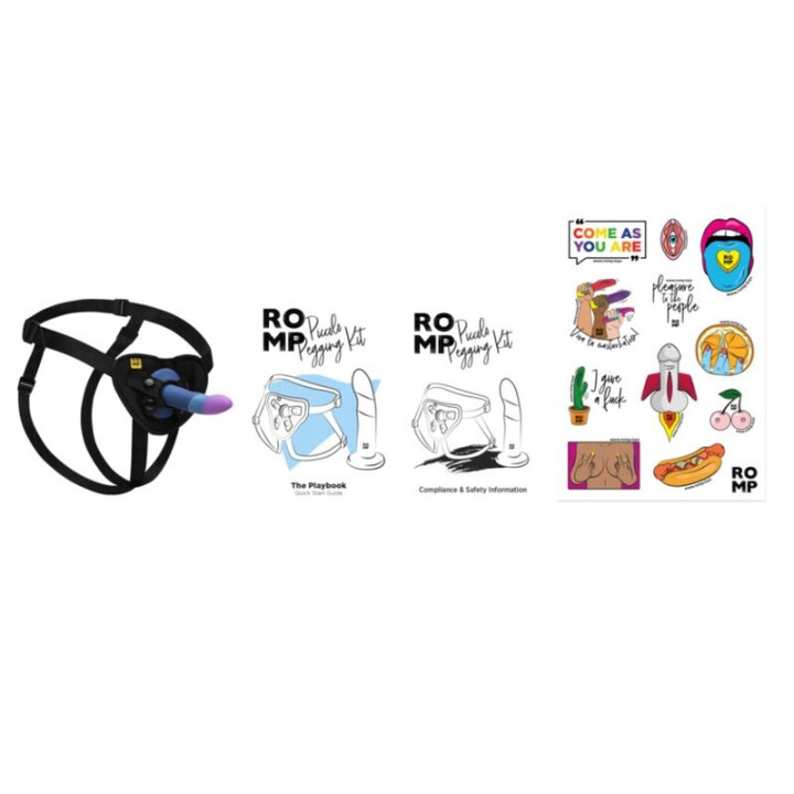 Romp - Piccolo Harness + Silicone Dildo With Tricolor Suction Cup 14 cm
