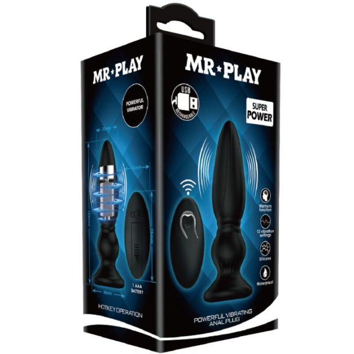 Mr Play - Potente Vibratore Telecomando Plug Anale Nero