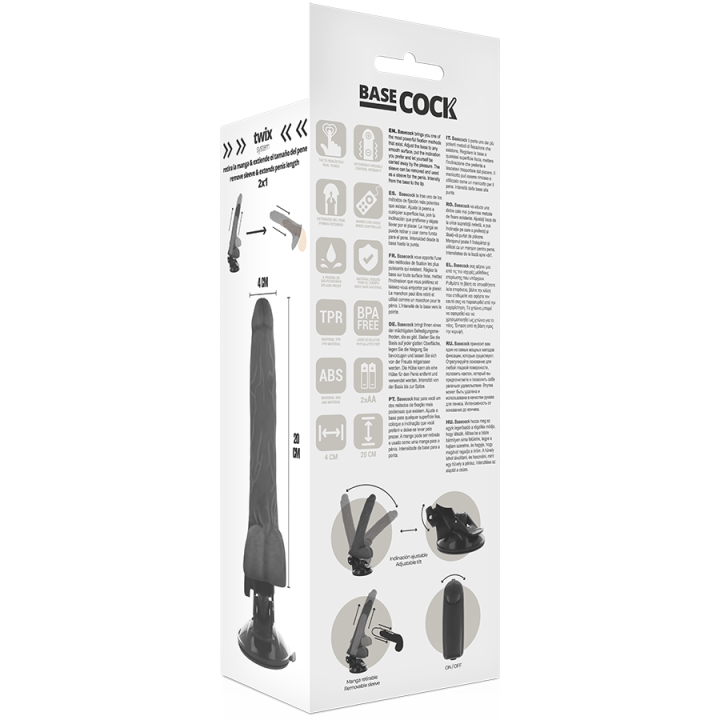 Basecock - Realistic Black Remote Control Vibrator With Testicles 20 cm -o- 4 cm