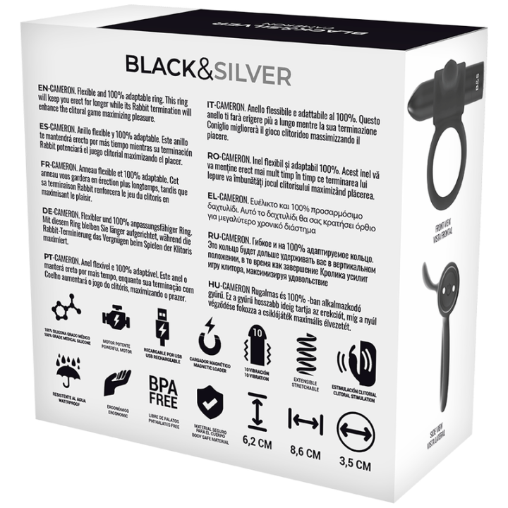 Black&Silver - Cockring à Télécommande Cameron Watchme