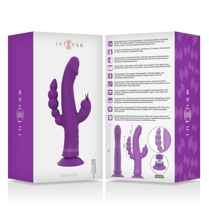 Intense - Vibrador de Silicone Casanova Coelho Triplo Motor Roxo