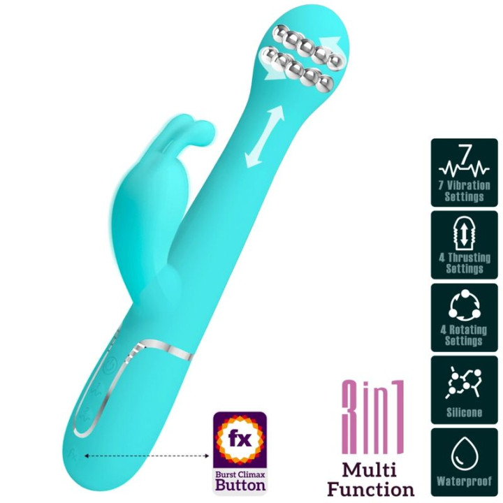 Pretty Love - Vibrateur Dejon Rabbit 3 en 1 Multifonction Vert Aqua