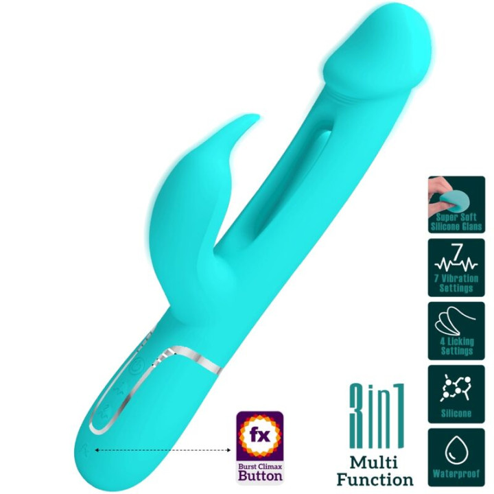 Pretty Love - Vibrateur Dejon Rabbit 3 en 1 Multifonction Vert Aqua