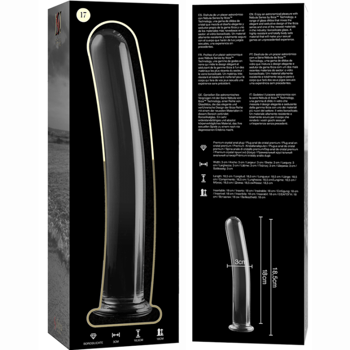 Nebula Series by Ibiza - Modelo 17 Dildo Vidro Borosilicado Transparente 18.5 cm -o- 3 cm