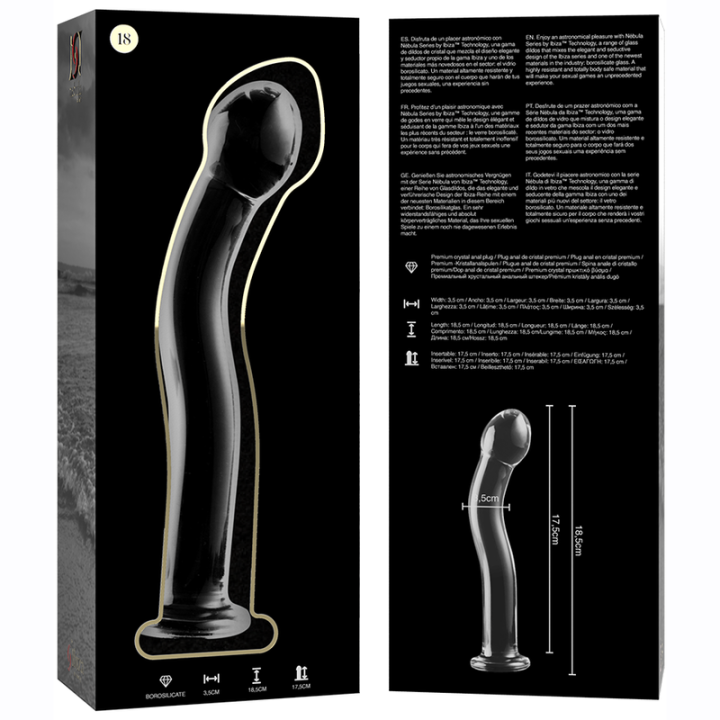 Série Nebula by Ibiza - Modelo 18 Dildo Vidro Borosilicado Transparente 18.5 cm -o- 3.5 cm