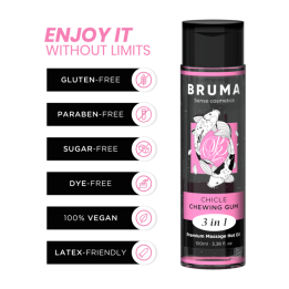 Bruma - Óleo de Massagem Premium Efeito Calor Sabor Goma 3 em 1 - 100 ml