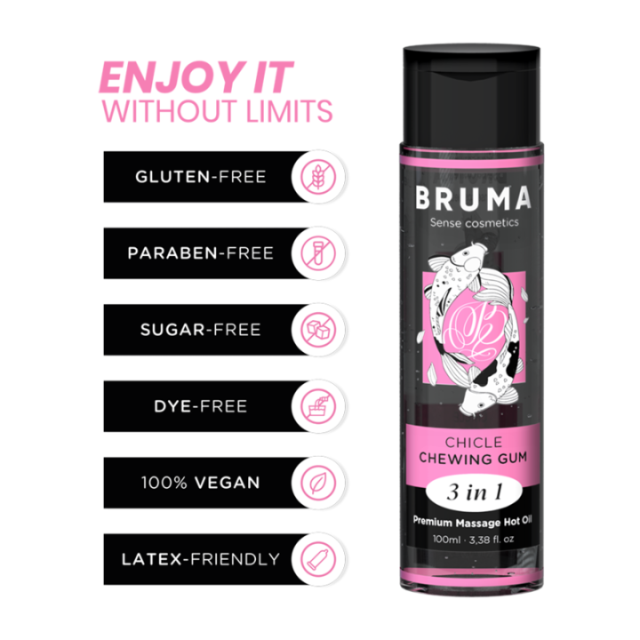 Bruma - Huile de Massage Premium Effet Chaleur Saveur Gomme 3 en 1 - 100 ml