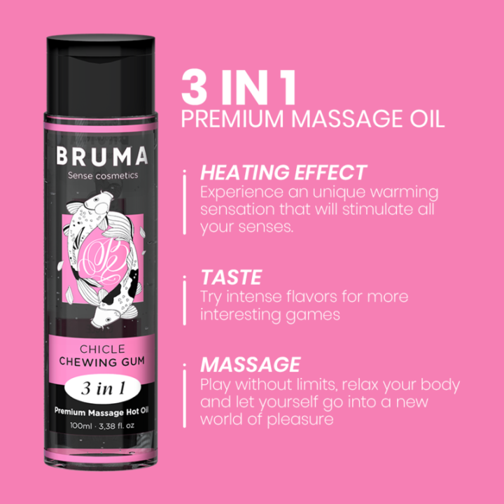 Bruma - Óleo de Massagem Premium Efeito Calor Sabor Goma 3 em 1 - 100 ml