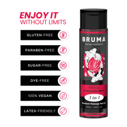Bruma - Óleo de Massagem Premium Efeito Calor Sabor Morango 3 em 1 - 100 ml