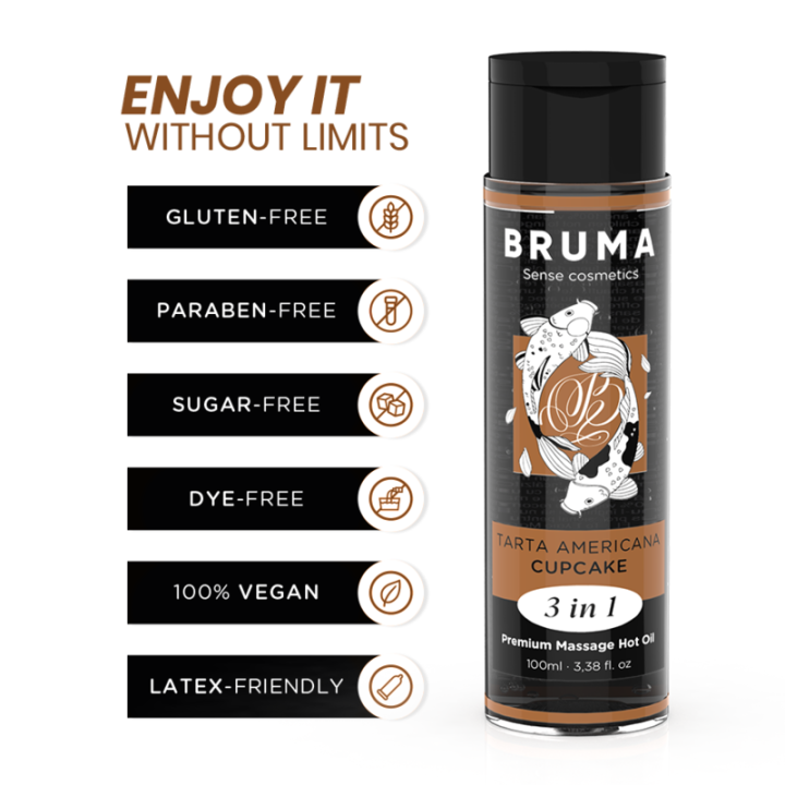 Bruma - Óleo de Massagem Premium Efeito Calor Sabor Cupcake 3 em 1 - 100 ml