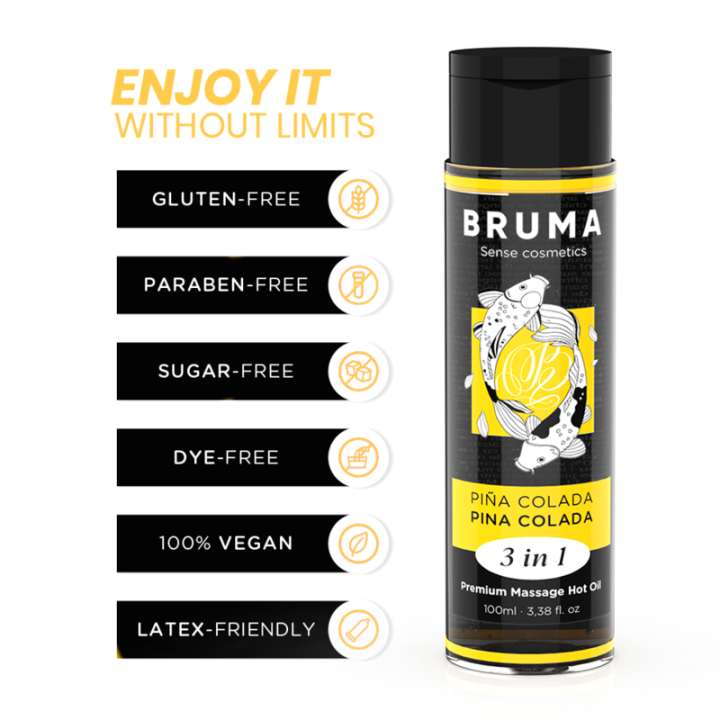 Bruma - Óleo de Massagem Premium Efeito Calor Sabor Pina Colada 3 em 1 - 100 ml