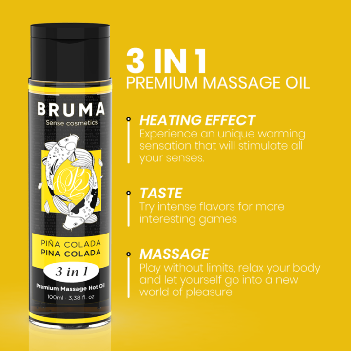 Bruma - Óleo de Massagem Premium Efeito Calor Sabor Pina Colada 3 em 1 - 100 ml