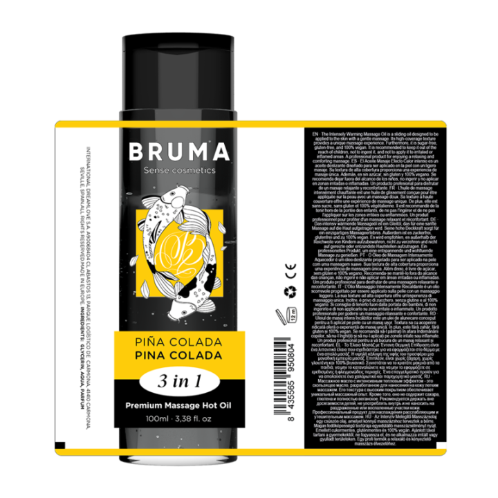 Bruma - Óleo de Massagem Premium Efeito Calor Sabor Pina Colada 3 em 1 - 100 ml
