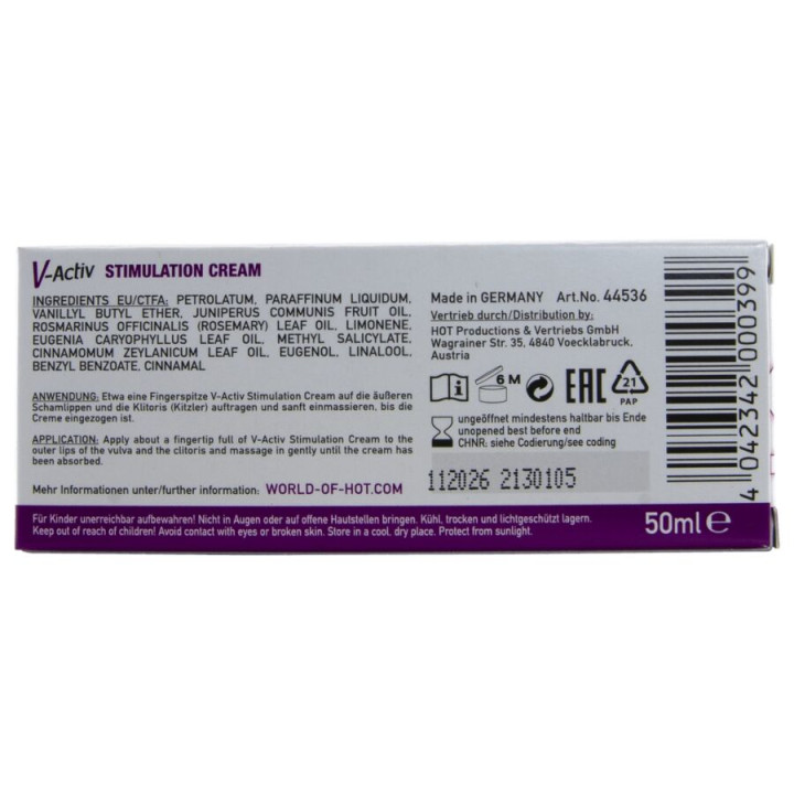 Hot - Creme Estimulante v-Activ Para Mulheres 50 ml