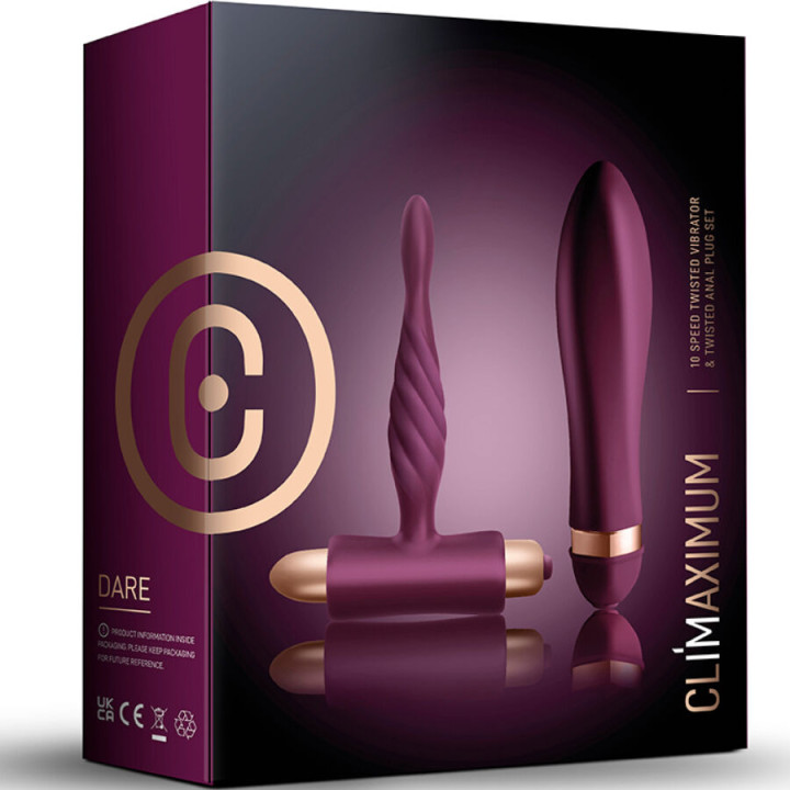 Climaximum - Zestaw Dare Skręcony Wibrator + Zatyczka Analna Dla Początkujących
