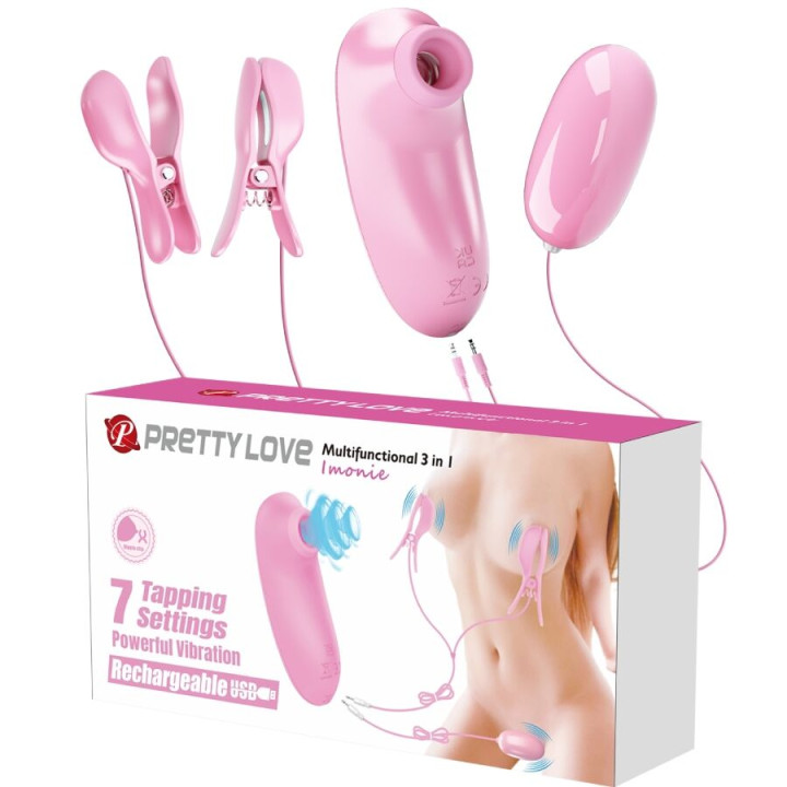 Pretty Love - Imonie Kit Multifuncional 3 em 1 Com Ventosa, Mamilos e Clitóris