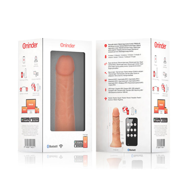 Oninder - Grosser Bogotá-Vibratordildo, 9 Geschwindigkeiten, Natürlich, 22 cm -o- 4,5 cm - Kostenlose App
