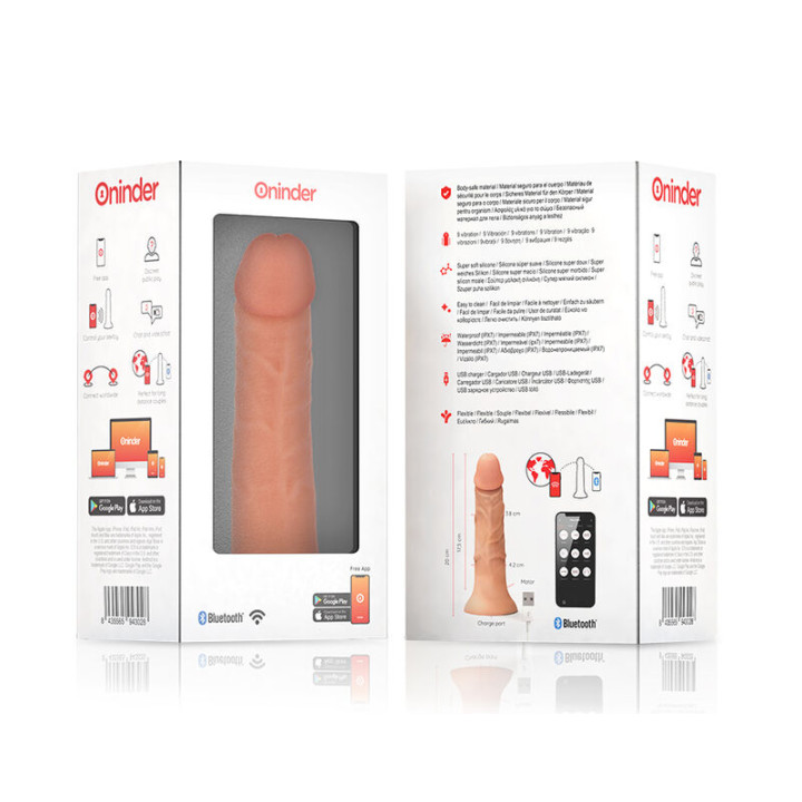 Oninder - Medium Bogotá Vibrator Dildo 9 Speeds Natural 20 cm -o- 4.2 cm - Free App