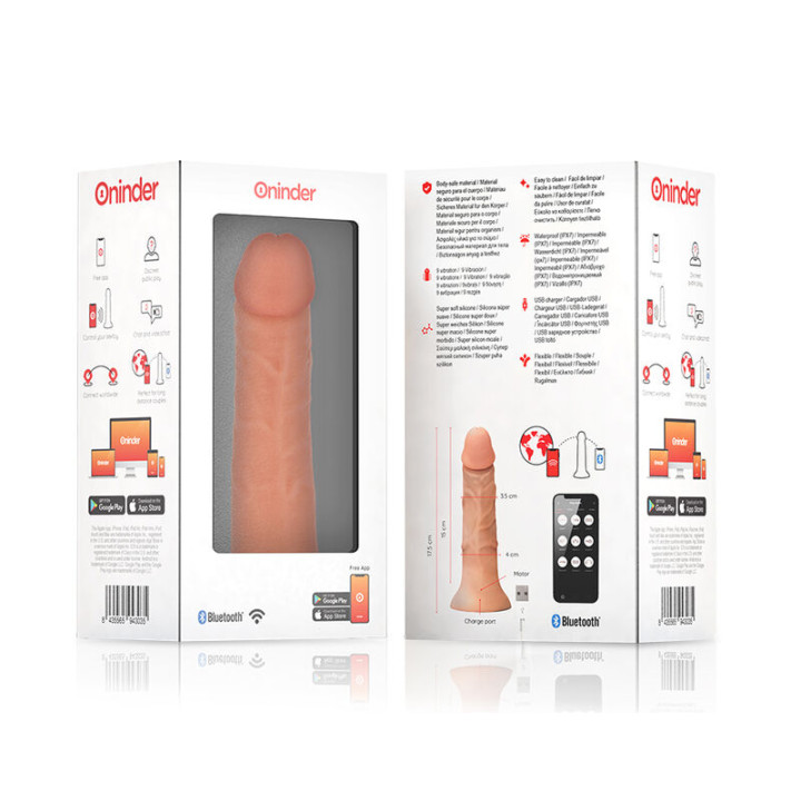 Oninder - Vibrador Pequeno Bogotá Dildo 9 Velocidades Natural 17.5 cm -o- 4 cm - Aplicativo Gratuito