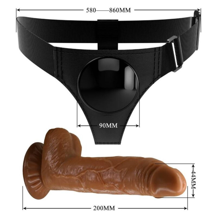 Pretty Love - Szelki Majty Uniwersalne Szelki z Dildo Micheal 20 cm Czarne