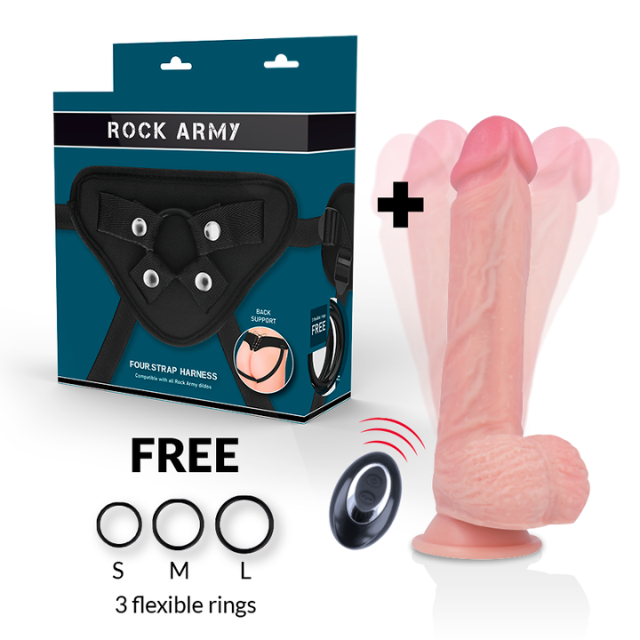 Rockarmy - Harness + Liquid Silicone Vibrator Premium Apache Remote Control 20.5 cm -o- 4.62 cm